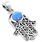Synthetic Opal Hamsa Silver Pendant, p365